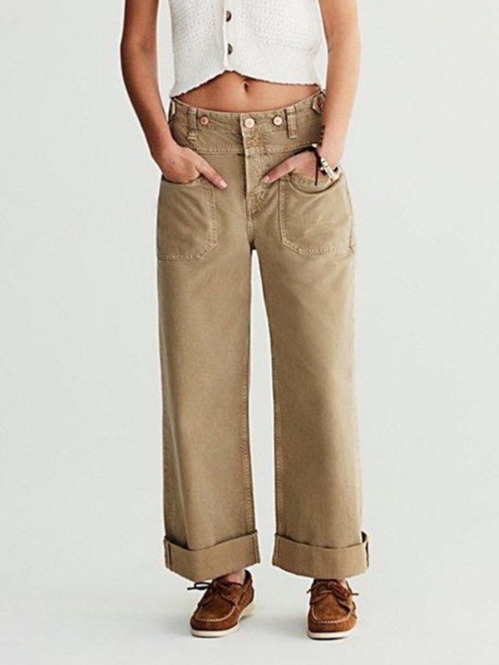 Free People We the Free Free Palmer Wide Leg Baggy Jeans Size 28 Tan Khaki